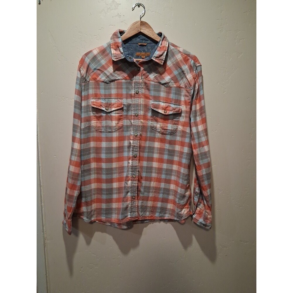 Jachs Girlfriend Bea Flannel Shirt Women's Sz XL Multi Plaid Pearl Snap Roll Tab
